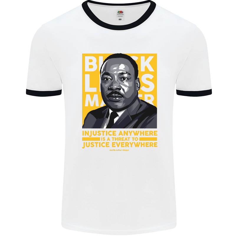 MLK Martin Luther King Black Lives Matter Mens White Ringer T-Shirt White/Black