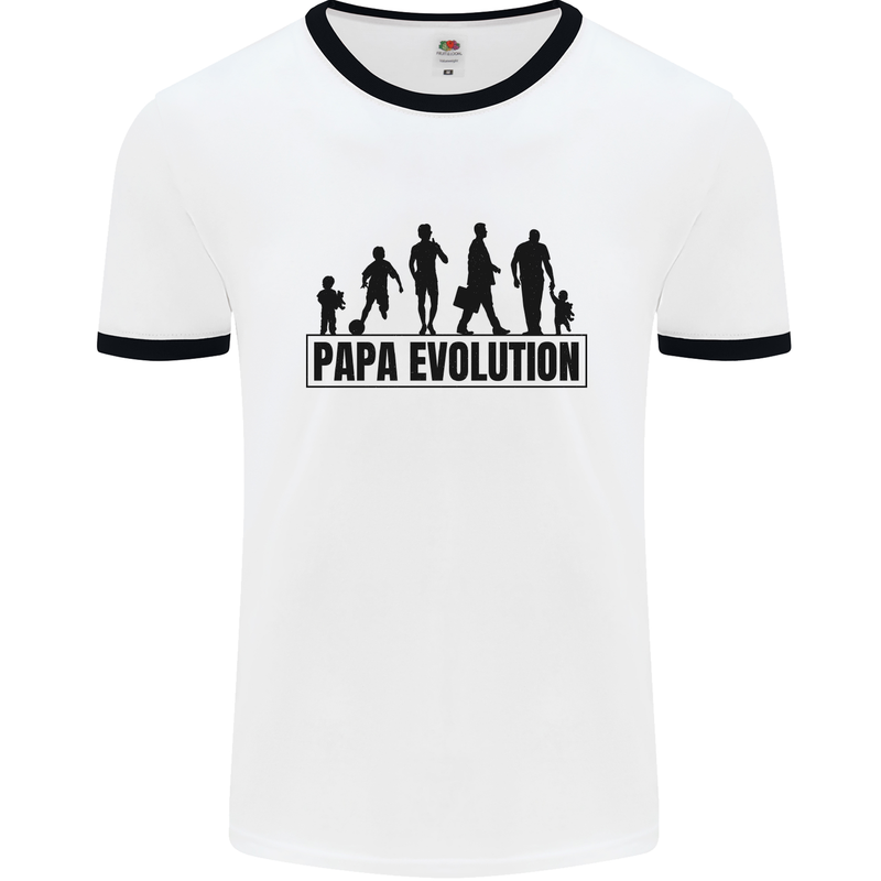 Papa Evolution Fathers Day Mens White Ringer T-Shirt White/Black