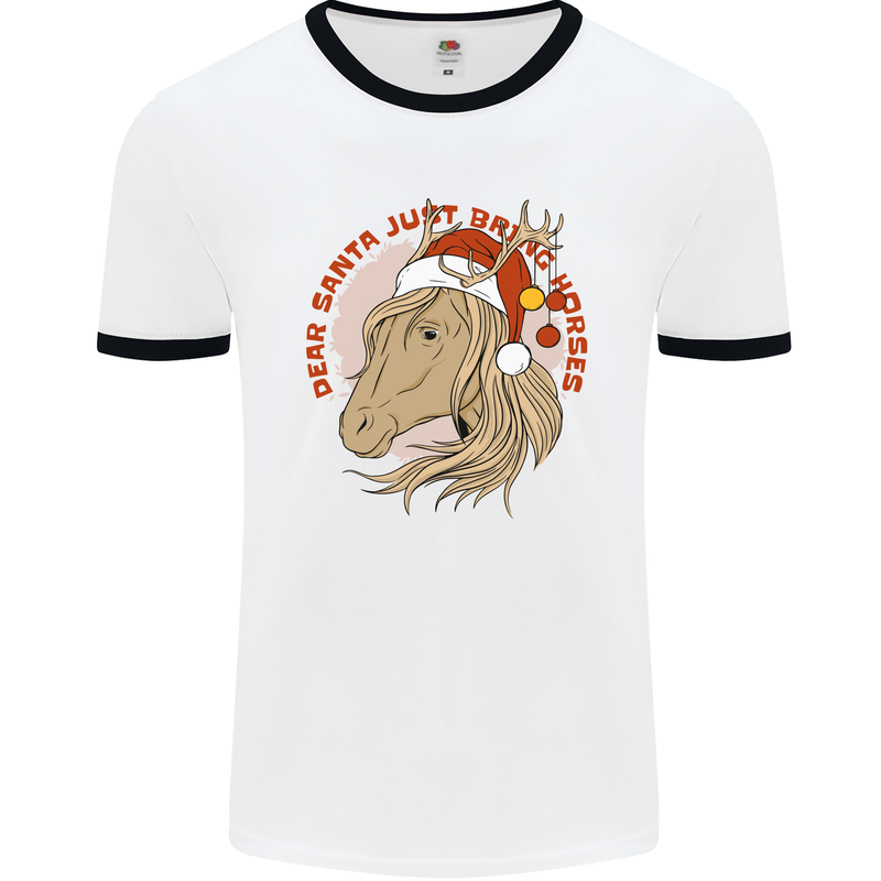 Equestrian Dear Santa Funny Horse Christmas Mens Ringer T-Shirt White/Black