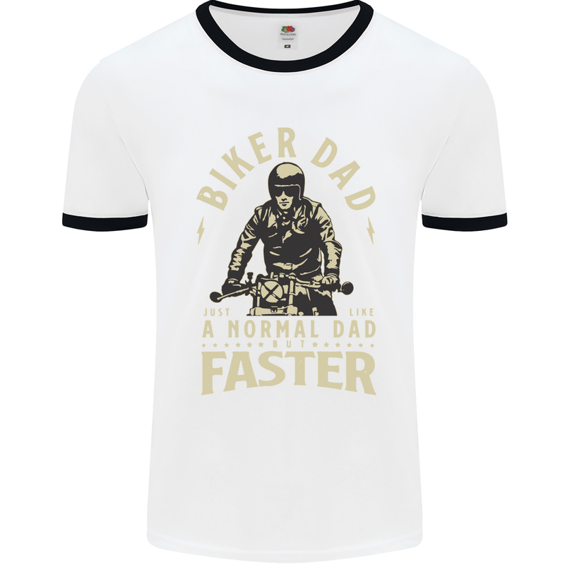 Biker Dad Fathers Day Motorbike Motorcycle Mens Ringer T-Shirt White/Black