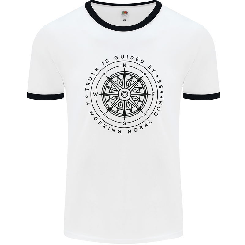 Truth is Guided By a Morale Compass Mens White Ringer T-Shirt White/Black