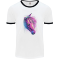 Watercolour Horse Mens White Ringer T-Shirt White/Black