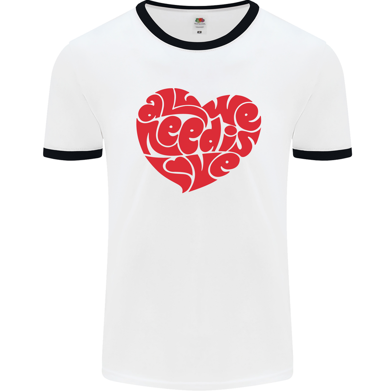 All You Need Is Love Heart Peace Mens White Ringer T-Shirt White/Black