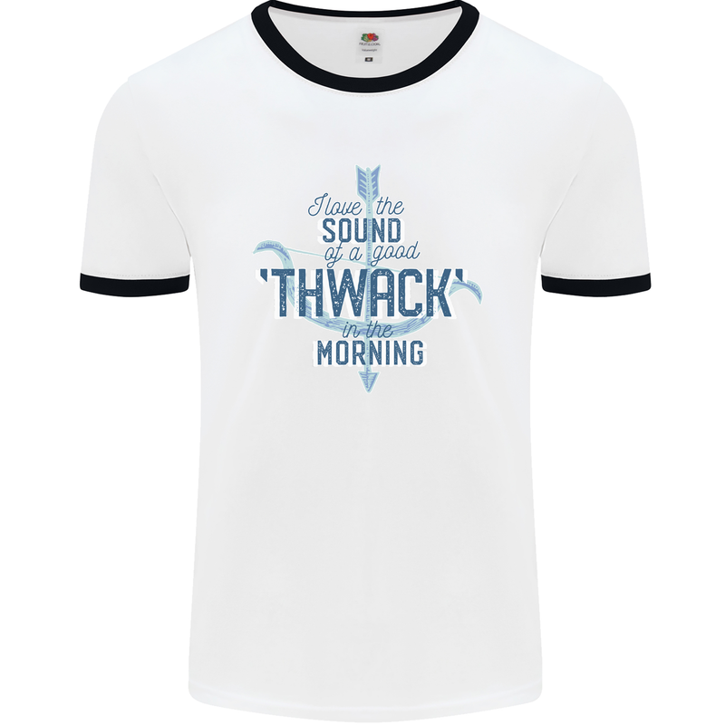 Archery I Love a Good Thwack in the Morning Mens White Ringer T-Shirt White/Black