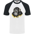 Monkey DJ Headphones Music Mens S/S Baseball T-Shirt White/Black