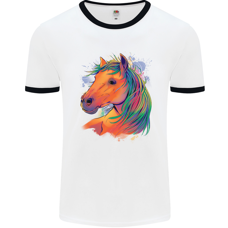 Horse Head Equestrian Mens Ringer T-Shirt White/Black