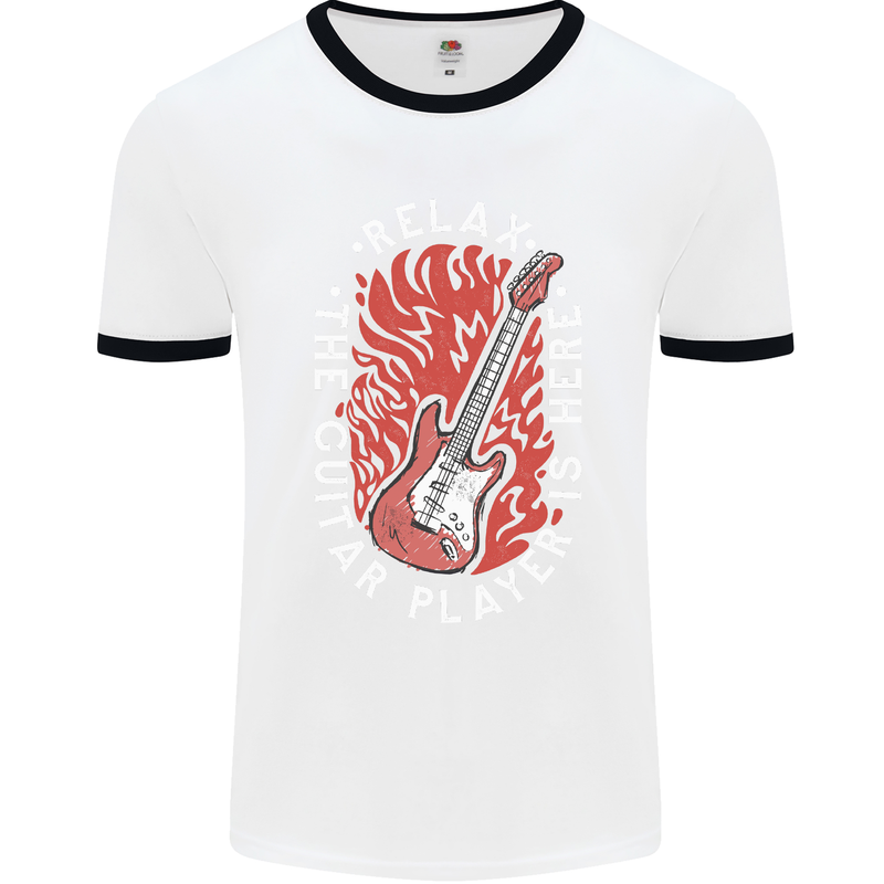 Here Comes the Guitar Player Guitarist Mens White Ringer T-Shirt White/Black