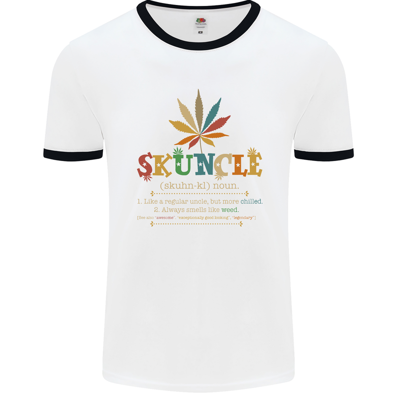 Skuncle Uncle That Smokes Weed Funny Drugs Mens White Ringer T-Shirt White/Black