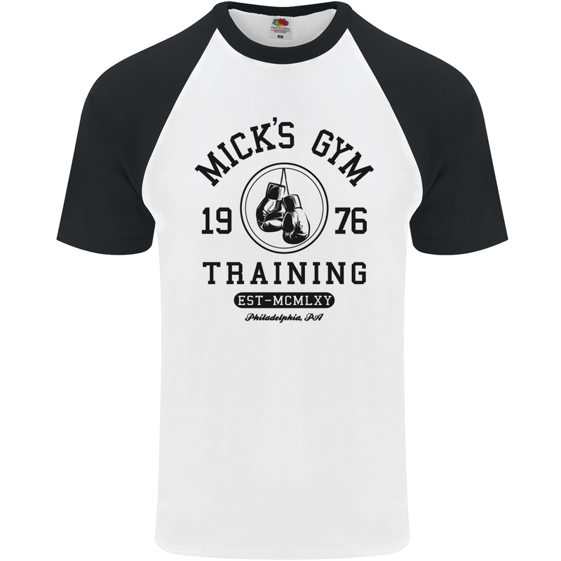 Mick's Gym Boxing Boxer Movie Mens S/S Baseball T-Shirt White/Black