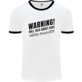 Warning Will Talk About Cars Mens Ringer T-Shirt White/Black