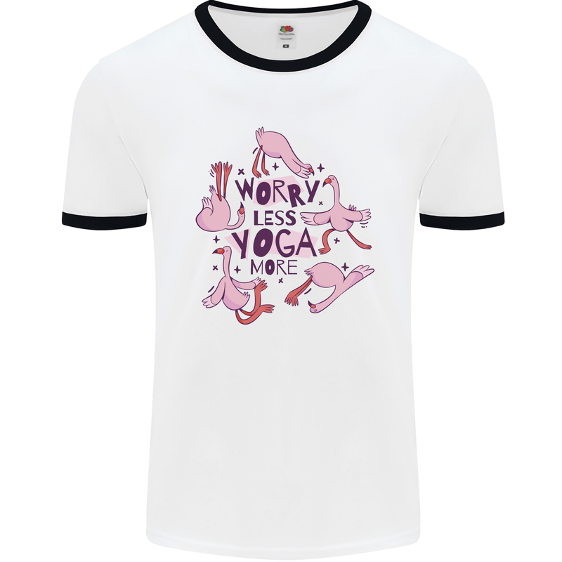 Worry Less Yoga More Mens Ringer T-Shirt White/Black