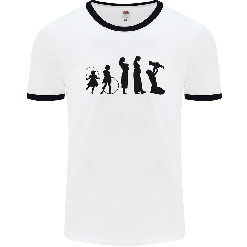 Funny Child to Mother Evolution Mothers Day Mens White Ringer T-Shirt White/Black