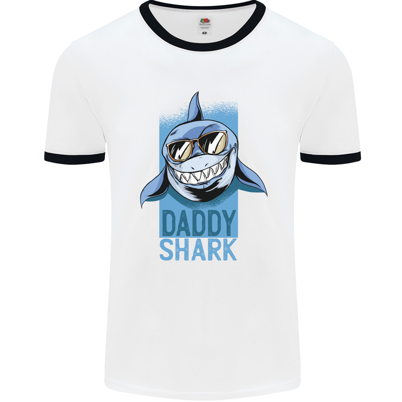 Daddy Shark Funny Father's Day Mens Ringer T-Shirt White/Black