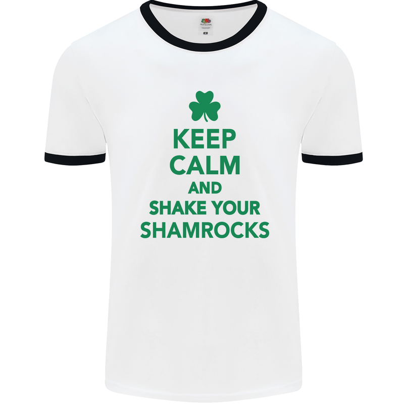 Keep Calm & Shamrocks St. Patrick's Day Mens White Ringer T-Shirt White/Black