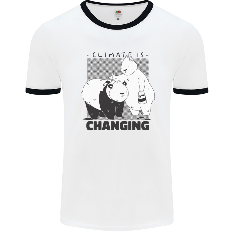 Climate Change Polar Bears Environment Mens Ringer T-Shirt White/Black