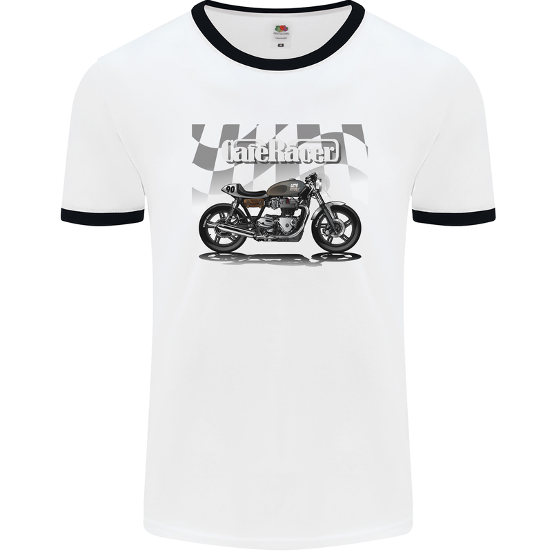 Cafe Racer Motorbike Motorcycle Biker Mens White Ringer T-Shirt White/Black