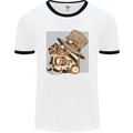 Steampunk Skull With Moustache Mens White Ringer T-Shirt White/Black