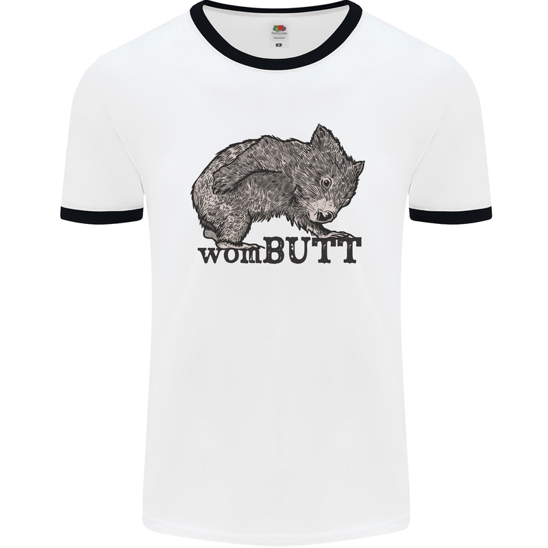 Wombutt Funny Wombat Mens White Ringer T-Shirt White/Black