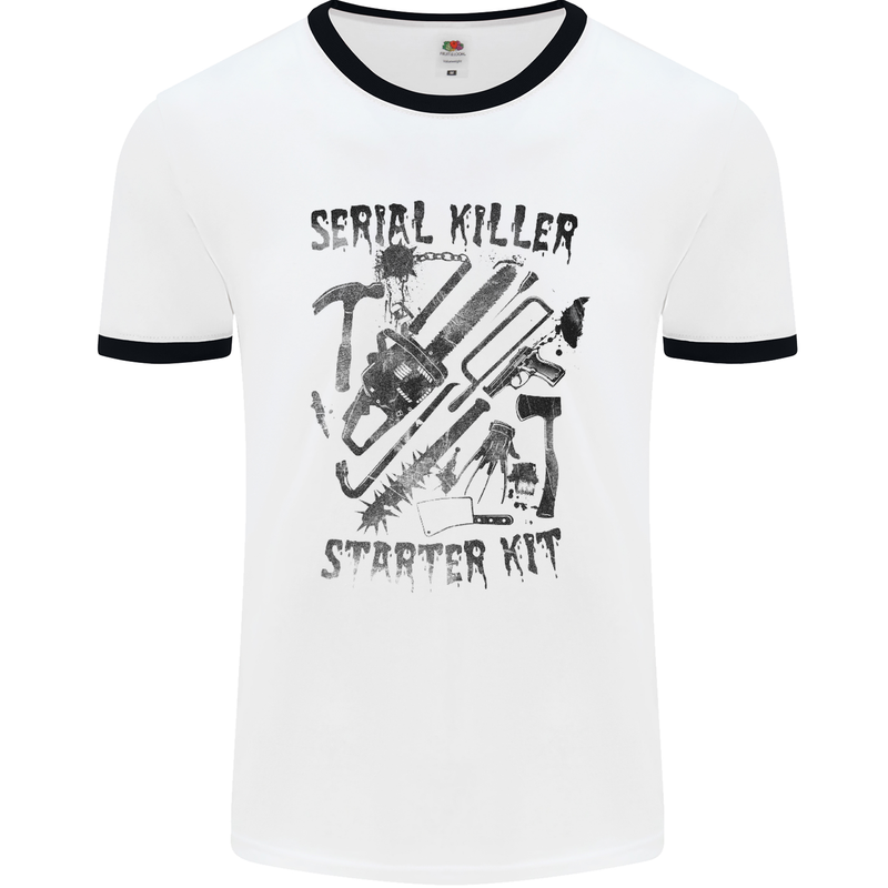 Serial Killer Starter Kit Halloween Mens White Ringer T-Shirt White/Black