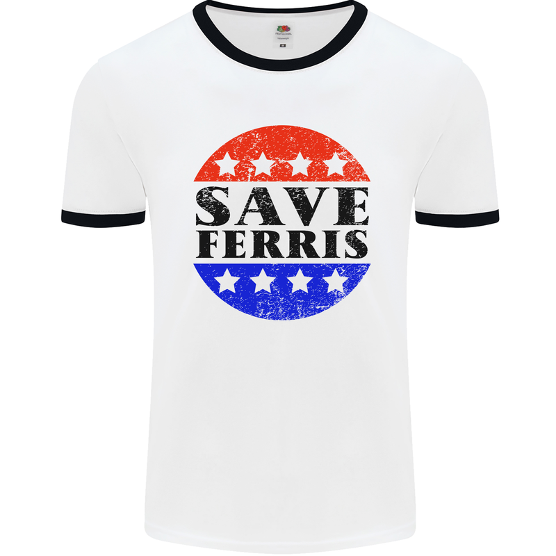 Save Ferris Distressed Mens White Ringer T-Shirt White/Black