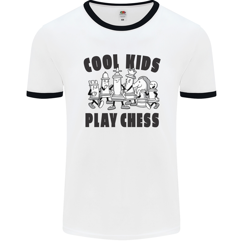 Cool Kids Play Chess Funny Game Player Mens White Ringer T-Shirt White/Black