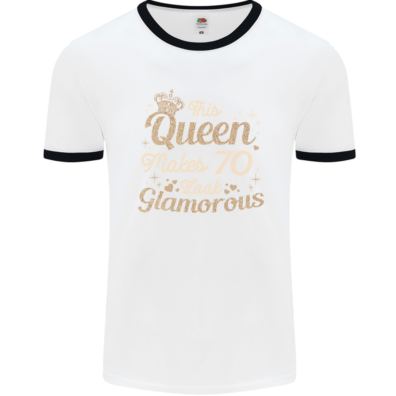 70th Birthday Queen Seventy Years Old 70 Mens White Ringer T-Shirt White/Black