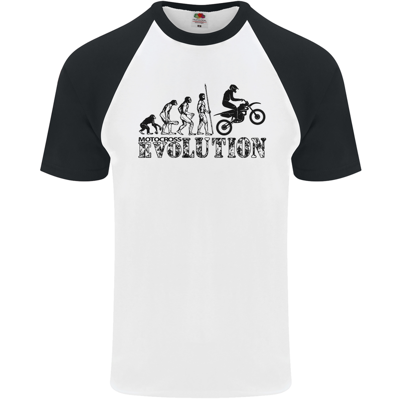 Evolution of Motorcycle Motorbike Biker Mens S/S Baseball T-Shirt White/Black