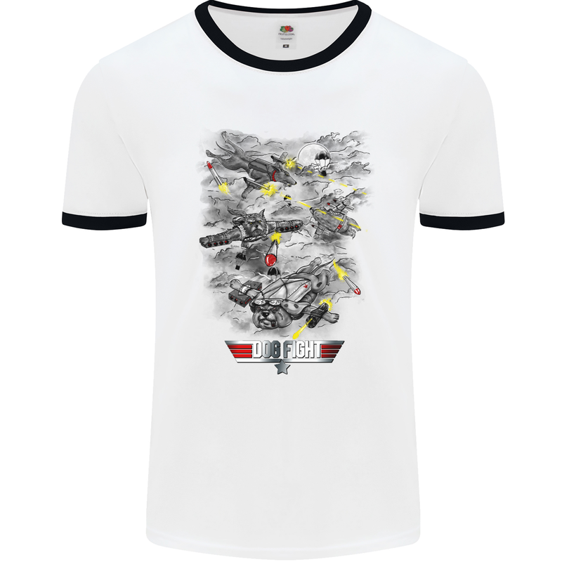 Dog Fight Parody Airforce RAF Funny Mens White Ringer T-Shirt White/Black