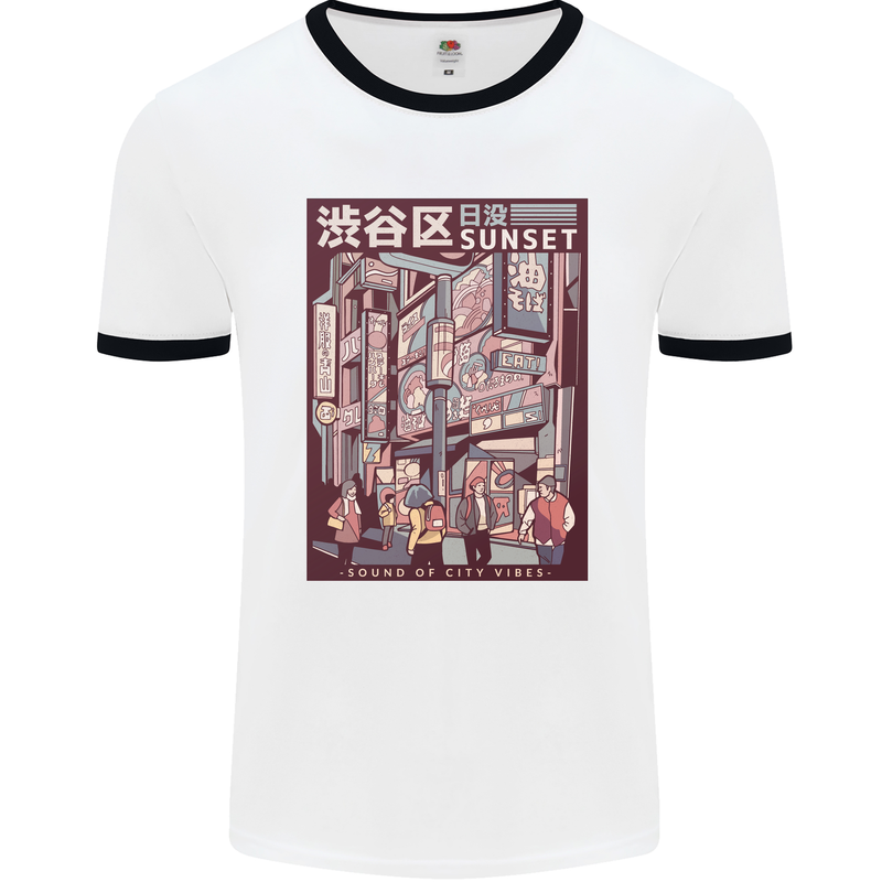 Japanese Sound of City Vibes Japan Mens White Ringer T-Shirt White/Black