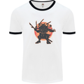 Samurai Cthulhu Kraken Mens White Ringer T-Shirt White/Black