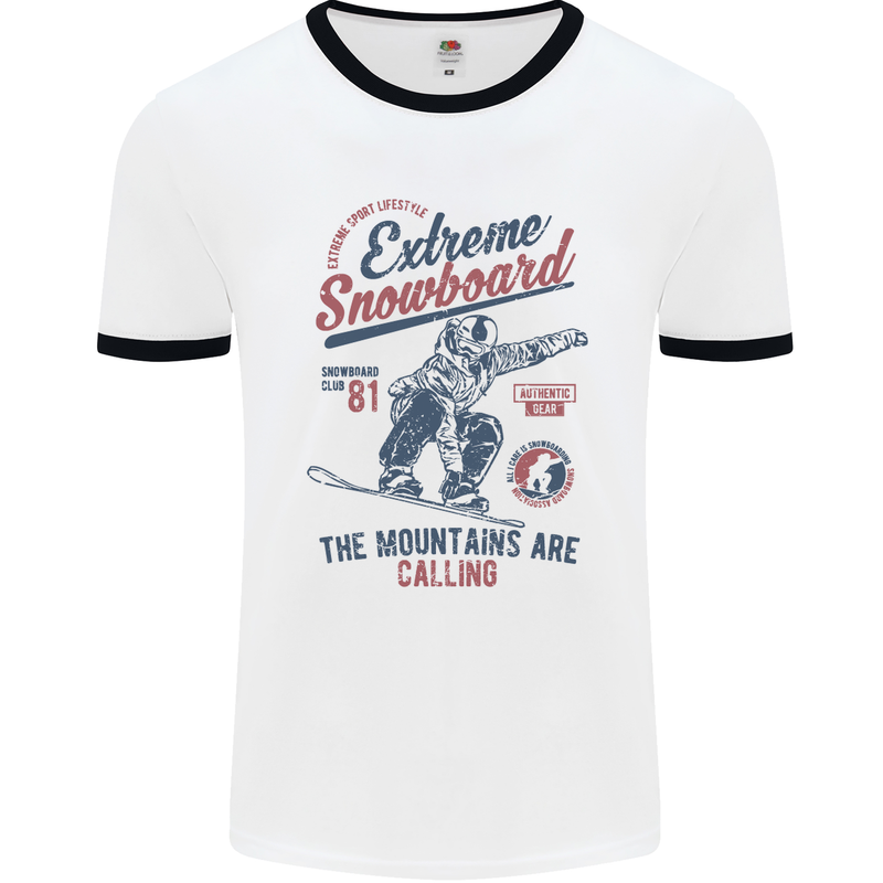 Extreme Snowboarding Snowboard Mens White Ringer T-Shirt White/Black