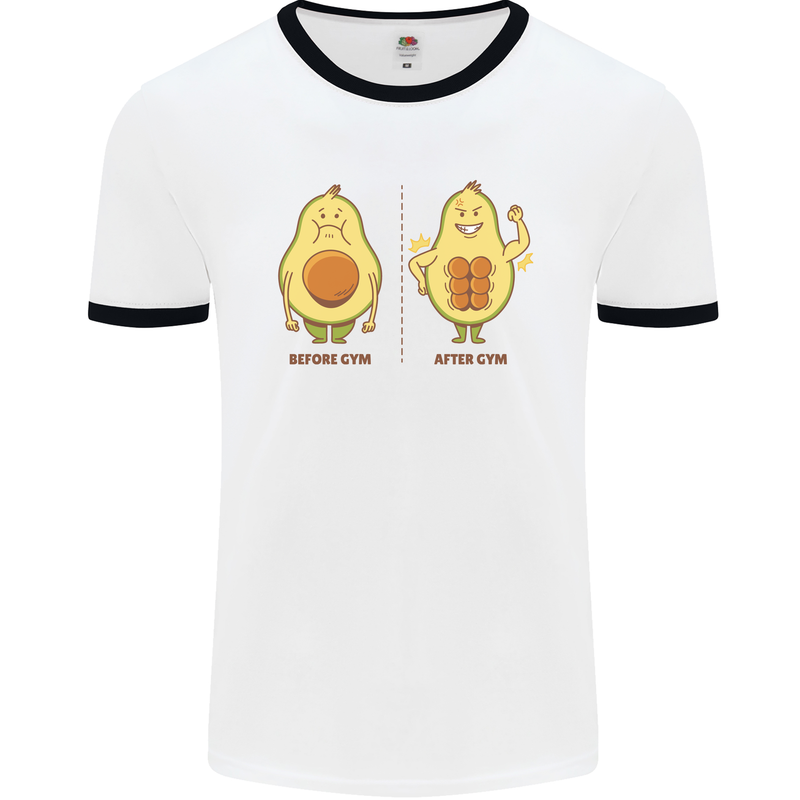 Funny Advacado Gym Bodybuilding Fitness Mens White Ringer T-Shirt White/Black