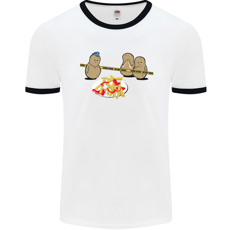 Potato Murder Funny Food BBQ Chef Mens White Ringer T-Shirt White/Black