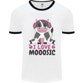 I Love Mooosic Funny Cow DJ Mens White Ringer T-Shirt White/Black