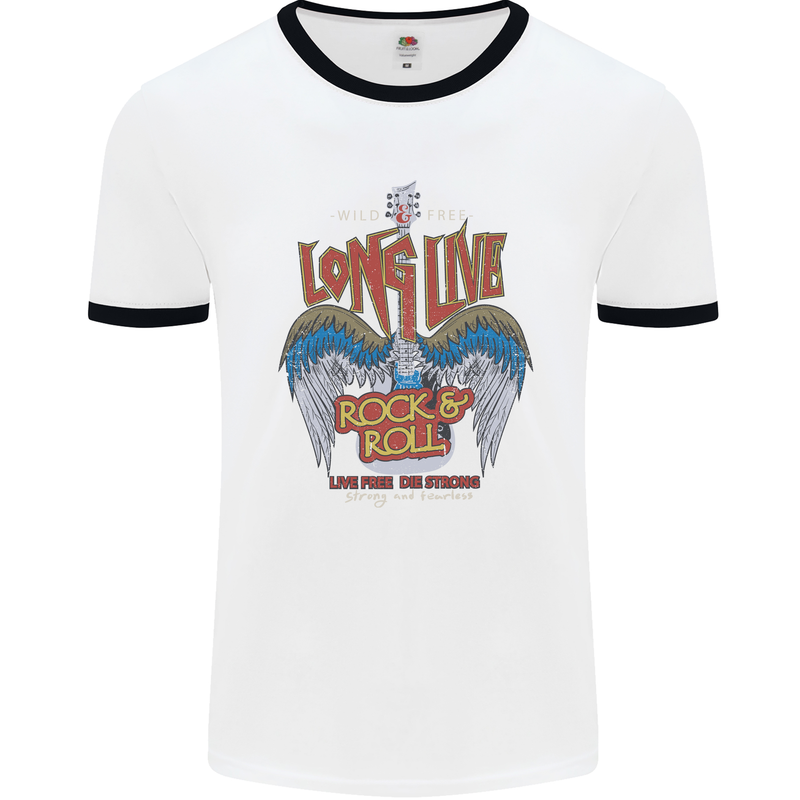 Long Live Rock n Roll Heavy Metal Guitar Mens Ringer T-Shirt White/Black