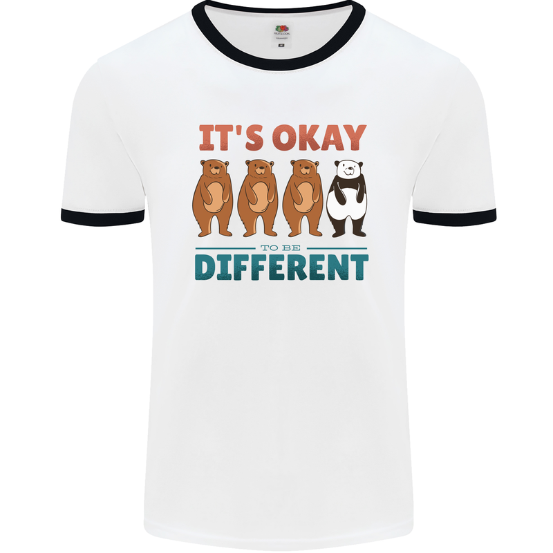 Panda Bear LGBT It's Okay to Be Different Mens White Ringer T-Shirt White/Black