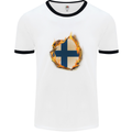 The Finnish Flag Fire Effect Finland Mens White Ringer T-Shirt White/Black