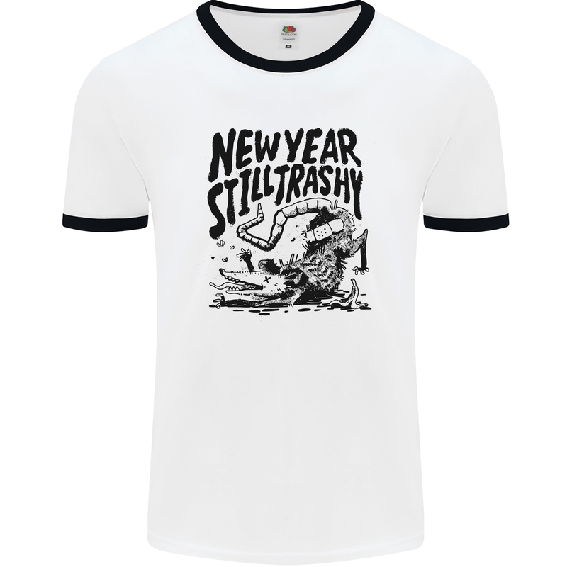 Happy New Year Still Trashy Possum Mens White Ringer T-Shirt White/Black