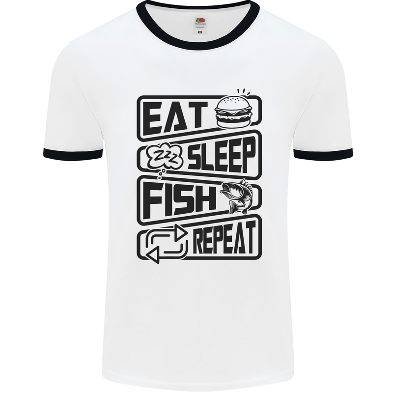 Eat Sleep Fish Repeat Funny Fishing Mens White Ringer T-Shirt White/Black