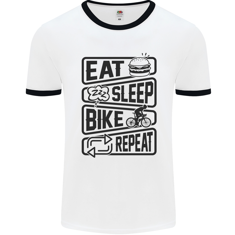 Cycling Eat Sleep Bike Repeat Funny Bicycle Mens White Ringer T-Shirt White/Black