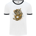 Steampunk Dragon Mens White Ringer T-Shirt White/Black