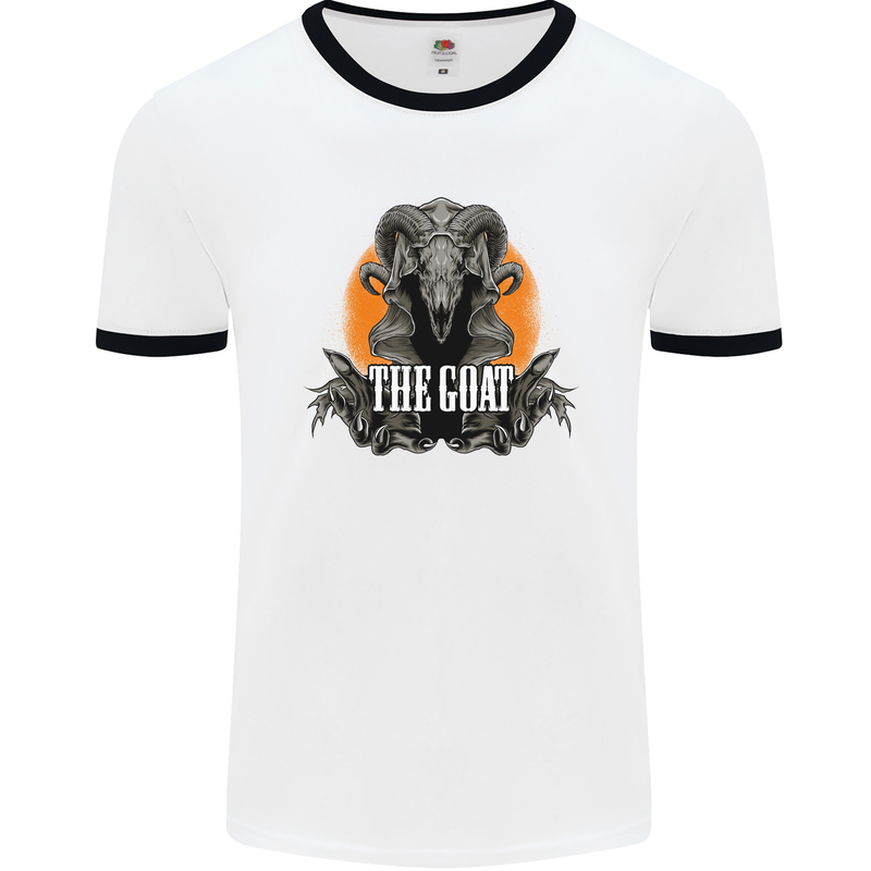 The Goat Skull Gothic Demon Satan Monster Mens White Ringer T-Shirt White/Black