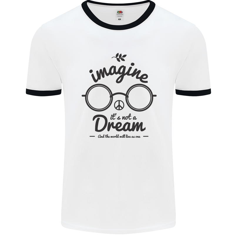 Imagine Its Not a Dream World Peace Hippy Mens White Ringer T-Shirt White/Black