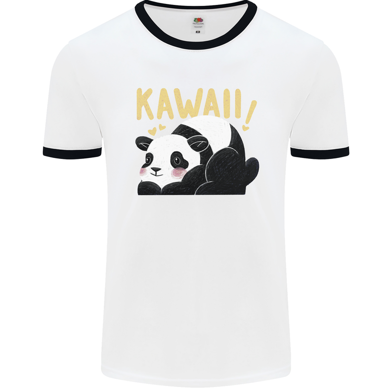 Kawaii Panda Bear Cute Mens Ringer T-Shirt White/Black