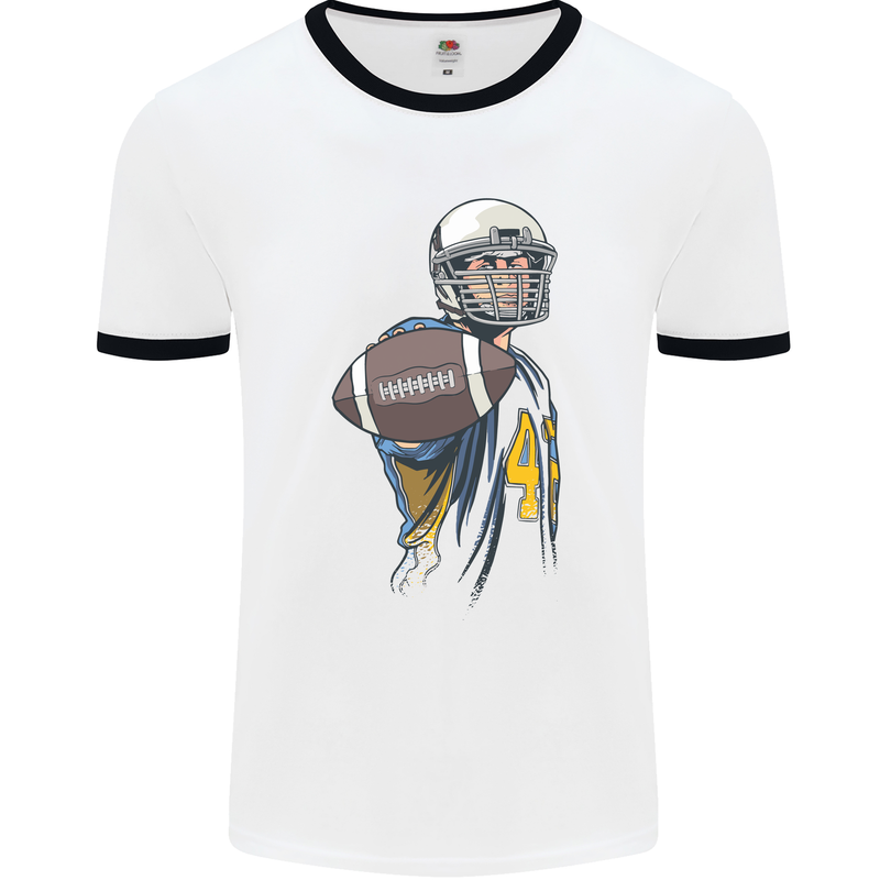 American Football Player Holding a Ball Mens White Ringer T-Shirt White/Black