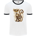 Steampunk Cat Mens White Ringer T-Shirt White/Black