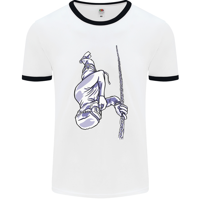 Freediving Chain Diver Scuba Diving Mens White Ringer T-Shirt White/Black