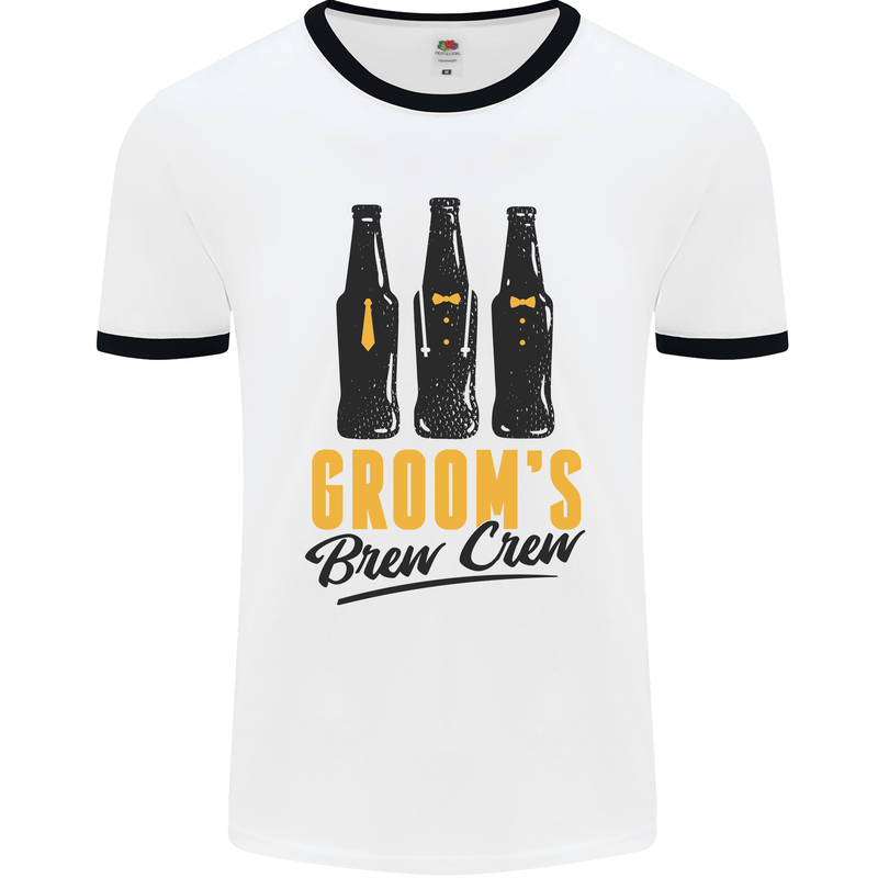 Grooms Brew Crew Beer Stag Doo Do Mens White Ringer T-Shirt White/Black