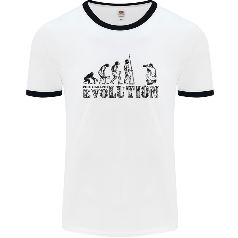 Evolution Photographer Funny Photoraphy Mens White Ringer T-Shirt White/Black