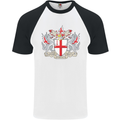 London Coat of Arms St Georges Day England Mens S/S Baseball T-Shirt White/Black